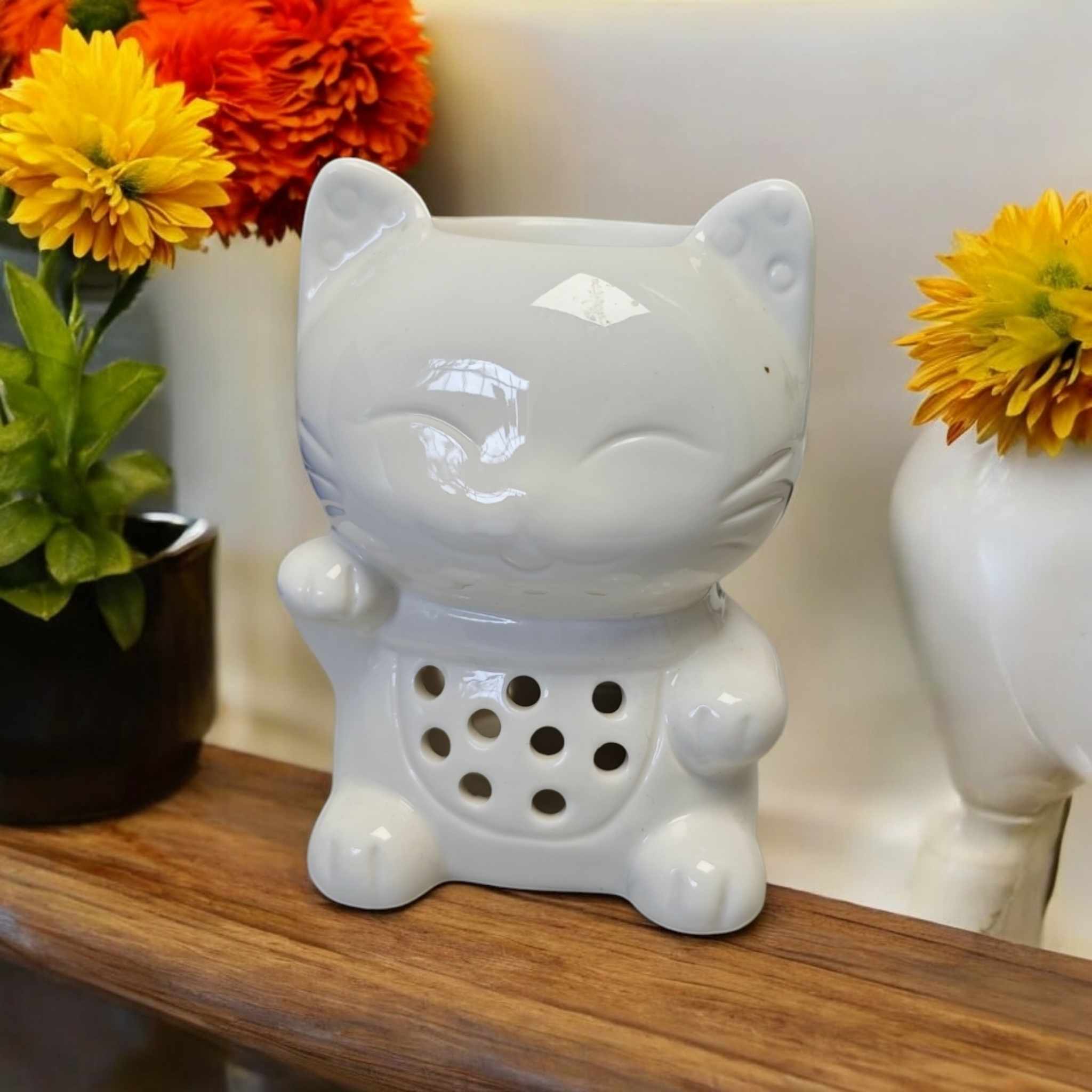 Brûle-parfum Tommy en Forme de Chat - Diffuseur d'huiles essentielles et cires parfumées