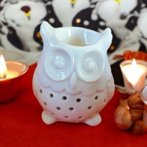 Brûle-Parfum Hibou en Céramique – Diffuseur d’Huiles Essentielles et Cires Parfumées