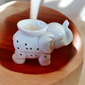 Brûle-Parfum Éléphant en Céramique – Diffuseur d’Huiles Essentielles et Cires Parfumées