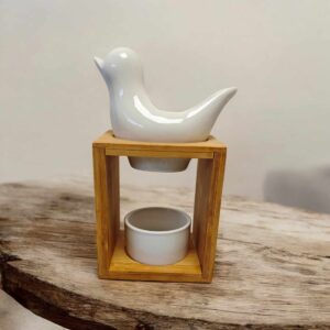 Brûle-Parfum Birdy Blanc avec Base en Bambou – Élégance et Nature